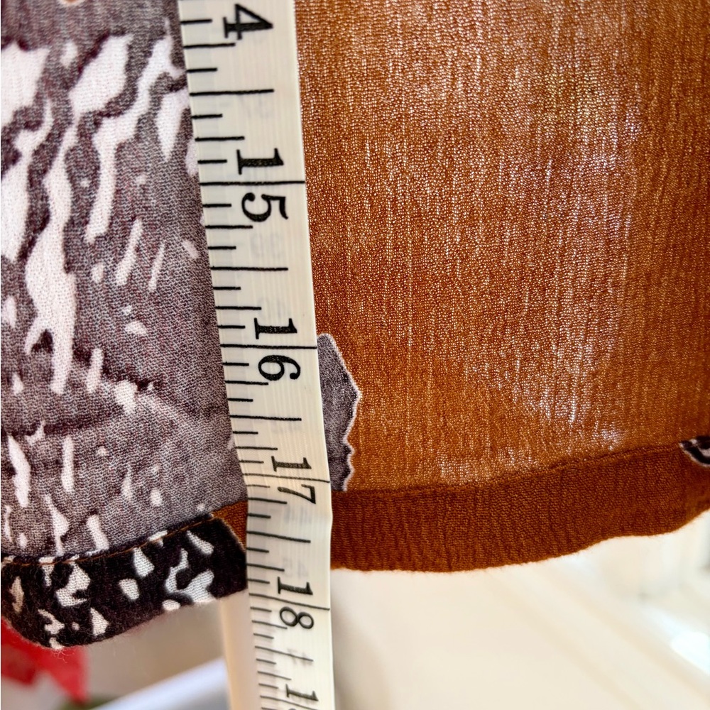 Anthropologie Bel Kazan Open-Front Rust Brown Printed Lightweight Layer Cardigan - Picture 7 of 7